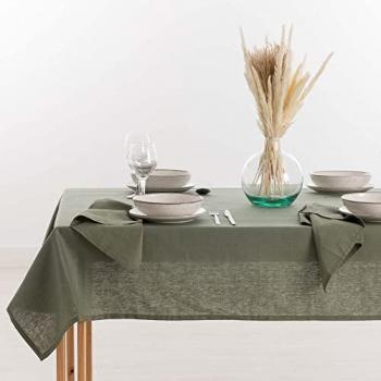 Muare Home Mantel 100% lino natural verde 200x150