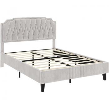Cama Tapizada Doble con Cabecero Ajustable 140x200 cm