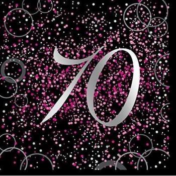 70th Birthday Black and Pink Napkins (Pack of 16)
