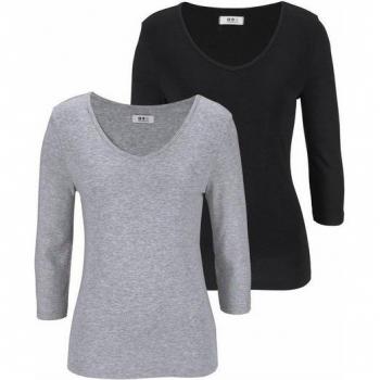 V-Shirt FLASHLIGHTS Damen 52/54, graumeliert, 100 % Baumwolle