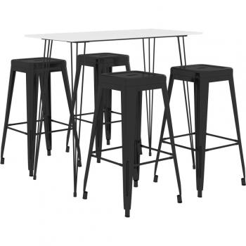 Ensemble de bar 5 pièces blanc et noir avec table haute et tabourets