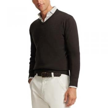 Jersey de hombre cuello pico liso marrón
