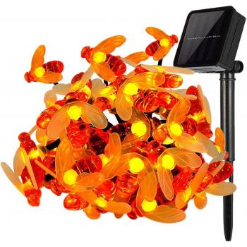 Honeybee Solar Fairy Lights, 30LED Waterproof 20FT Bumble Bee String Lights for Garden Party