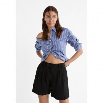Stradivarius Pleated Flowing Bermuda Shorts Black 12