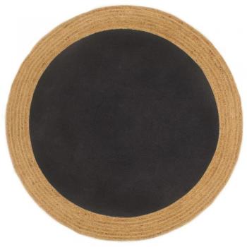 Runder Teppich 90 cm Geflochten Jute Baumwolle Schwarz Natur