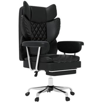 Black PU Levede Big & Tall Desk Chair with Integrated Footrest