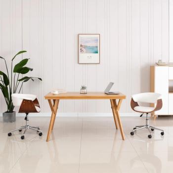 Chaise à dîner rotative en similicuir et bois courbé blanc
