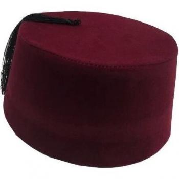 Tocado Fez Burdeos con Borlas de Terciopelo