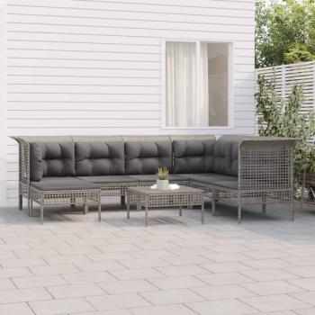Salon de jardin en résine tressée 8 pcs avec coussins gris