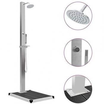 VidaXL Doccia da Giardino in Acciaio Inossidabile con Piatto in WPC