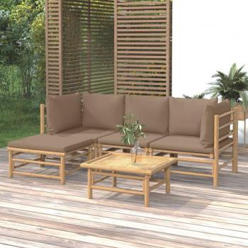 5 pz Set Salotto da Giardino, Divano da Giardino con Cuscini Tortora Bambù Vidaxl
