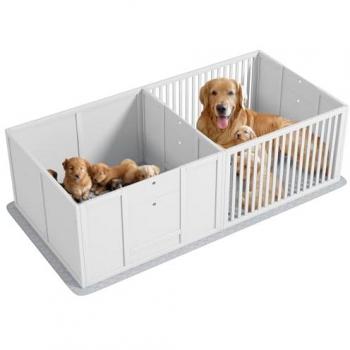PawHut Wurfkiste aus Kiefernholz und MDF – robuste Welpenauslaufbox