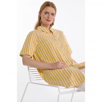 Blusa Svasata con Colletto da Camicia, Donna, Arancione, Taglia 56/58, Cotone/Sintetico
