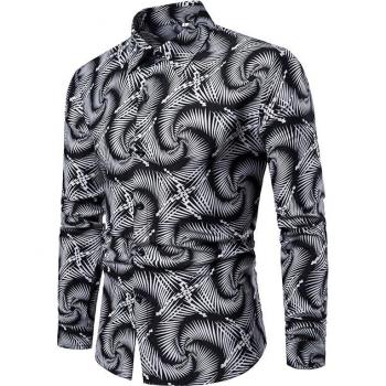 Vortex chemise homme, cintrée, manches longues, décontractée, noir et blanc
