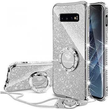 OCYCLONE Galaxy S10 Hülle in Silber: Diamantglanz, Trageband, multifunktionaler Ständer