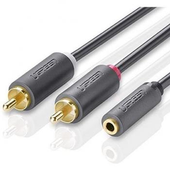 Conector RCA‑Jack 3.5 mm Hembra, Cable 3 m con Y de 2 RCA (Oro)