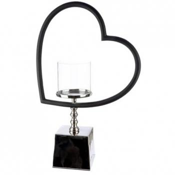 Aluminium‑Glas‑Windlicht GILDE – Schwarzes Herz in Silber