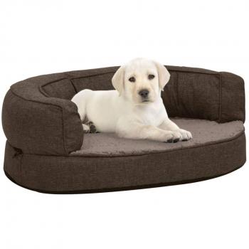 Hondenbed 60x42 cm ergonomisch linnen-look fleece bruin