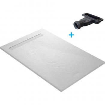 Receveur de douche en résine aspect ardoise 180 x 90 cm avec grille caniveau