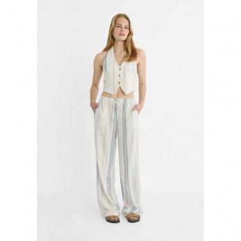 Stradivarius Sky Blue Printed Linen Trousers