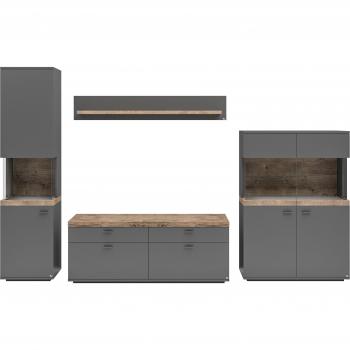 Grau & Weiß: Set One by Musterring Wohnwand Lancaster (4‑teilig)