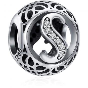 Pendentif Lettre S en Argent Sterling 925 avec Zircone pour Colliers et Bracelets