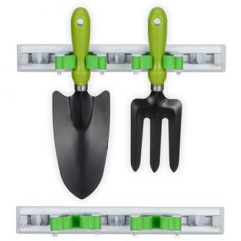 Silver/Green Tool Holder Bracket Set of 2 for Garden Tools