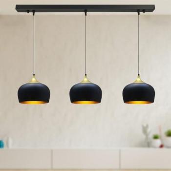 Lustre Industriel Noir Métal Triple Suspension E27 Ø30 cm