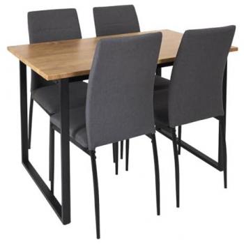 Table MDF et 4 chaises en tissu gris – Sergio – pieds en métal noir