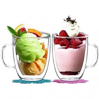 Bicchiere Tazza Vetro Doppia Parete 400ml Set di 2