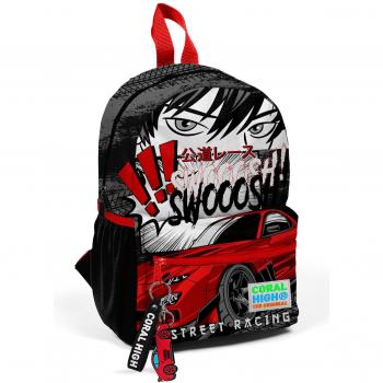 Klein Nest Rucksack Schwarz Rot Anime Auto Print Zwei Fächer 23547
