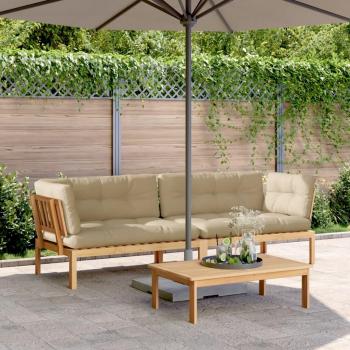 Ecksofas aus Paletten für den Garten – Akazienmassiv + Kissen (Set)