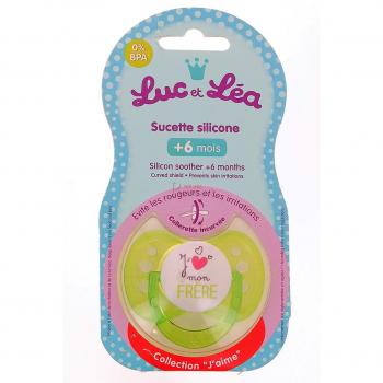 Silicone suquette J’aime 6 mois modèle J’aime mon frère (Luc & Léa)