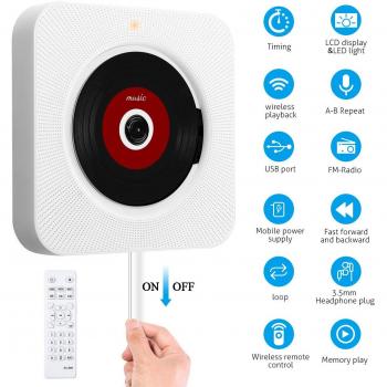 Lecteur CD Montage Bluetooth Mural SAWAKE avec Audio AUX Entrée (Blanc)