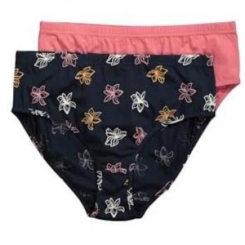 Ulla Popken Slips für Damen, 2er-Pack, Biobaumwolle, floral und uni