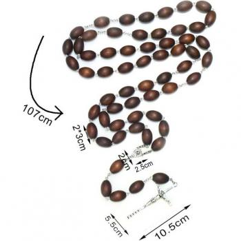 Rosaire en bois artisanal avec perles, croix, décor murale catholique
