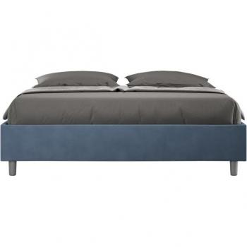 Letto Sommier Imbottito Matrimoniale 160x190 cm Azelia Microfibra Blu Senza Rete