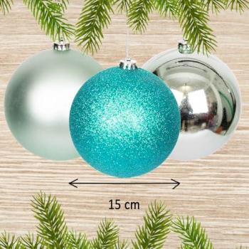 Shatterproof Turquoise Christmas Baubles 15cm/3Pcs
