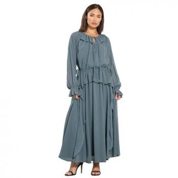 Lumière Marine – Robe Petite Frillée avec Nœud