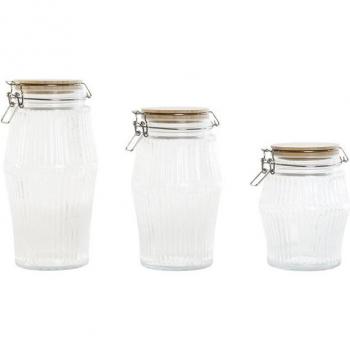 Set de 3 Tarros Home ESPRIT Transparente Silicona Bambú Cristal 13,5 x 13,5 x 27 cm