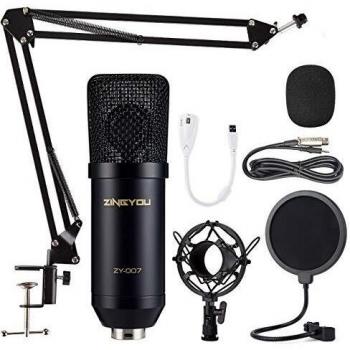 ZINGYOU Condenser Microphone Bundle, ZY-007 Professional Cardioid Studio Condenser Microphone and Adjustable Suspension Scissor Arm Stand with Shock Mount, Pop Filter for Recording&Broadcasting