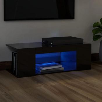 Móvel de TV Vida XL 90x39x30 cm, Iluminação LED, Preto Metálico