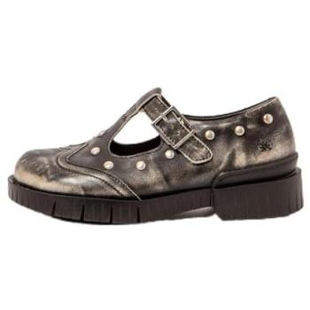 Chaussures Oxford gris cuir – 42, plat, 1 à 3 cm, boucle, détente