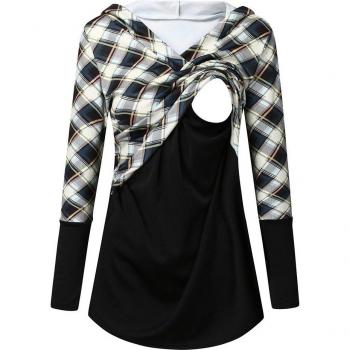 Blusa de invierno para embarazadas con capucha y diseño a cuadros
