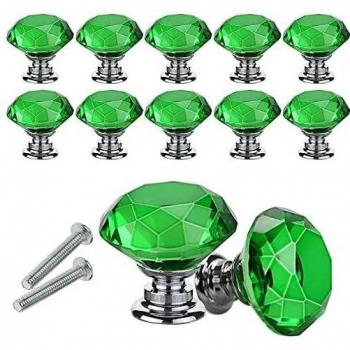 Tenue d’accessoires portes : 10 boutons cristaux, poignée diamant, 30 mm vert