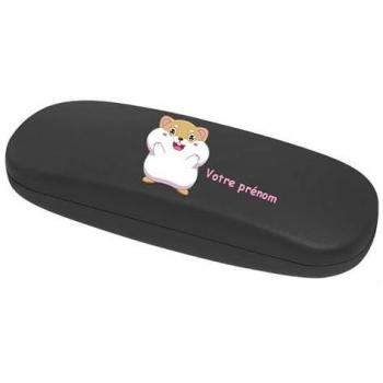 Étui à lunettes noir personnalisé hamster kawaii