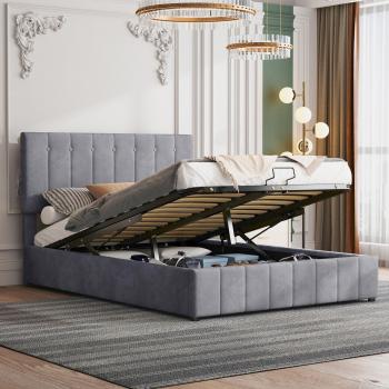 Merax Contenedor Premium 140x200 cm – Terciopelo y Somier Hidráulico, Cajón Integrado