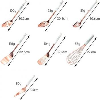Rose Gold Gourmet-Kochset – Haube, Schneebesen, Schöpflöffel, Spachtel, Löffeldreher, Edelstahlgeschirr