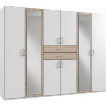 Kleiderschrank Diver „Spiegel & Schubladen“ – 225 cm, weiß, Bestseller