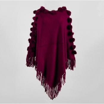 Chandail Ample Femme en Fourrure, Glands, Manches Pleines, Tricoté, Couleur Unie, Cape Automne Hiver